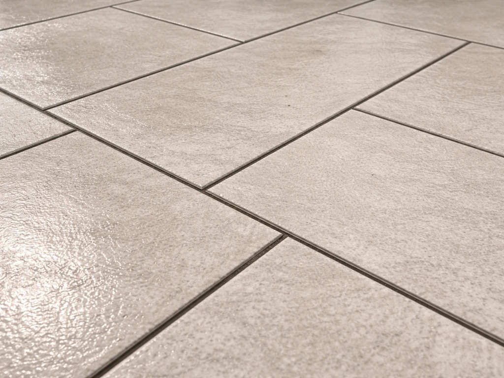 Close-up of wet porcelain pavers showing texture, joint lines, and slip-resistant finish.