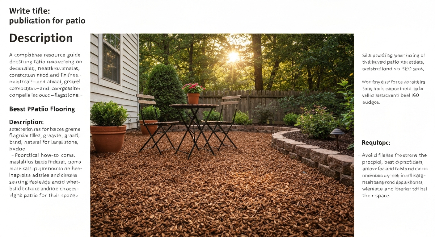 Cozy backyard patio with coarse cedar bark mulch, bistro table, and potted plants.