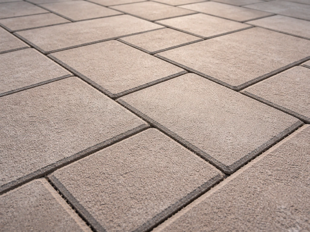 Interlocking patio pavers with properly packed filled joints in a clean, realistic outdoor setting