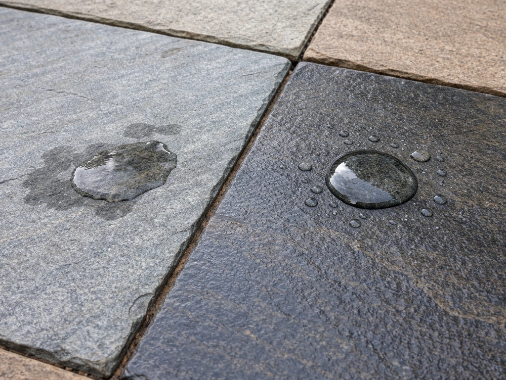 Side-by-side sealed vs unsealed patio stones showing richer color and better stain resistance.