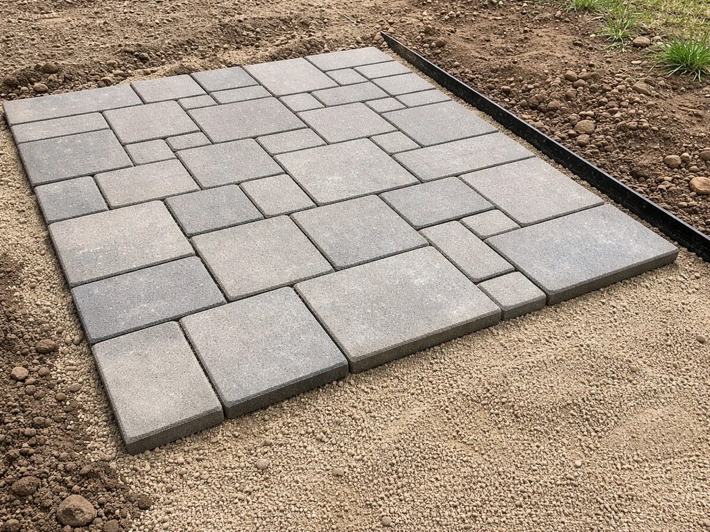 Concrete pavers laid in a neat pattern on a prepared base with a tidy edge border